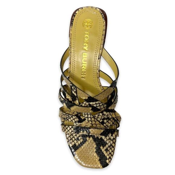 Tory Burch Pale Desert Roccia Basket Weave Leather Block Stacked Heel Size 7.5 - Picture 6 of 11